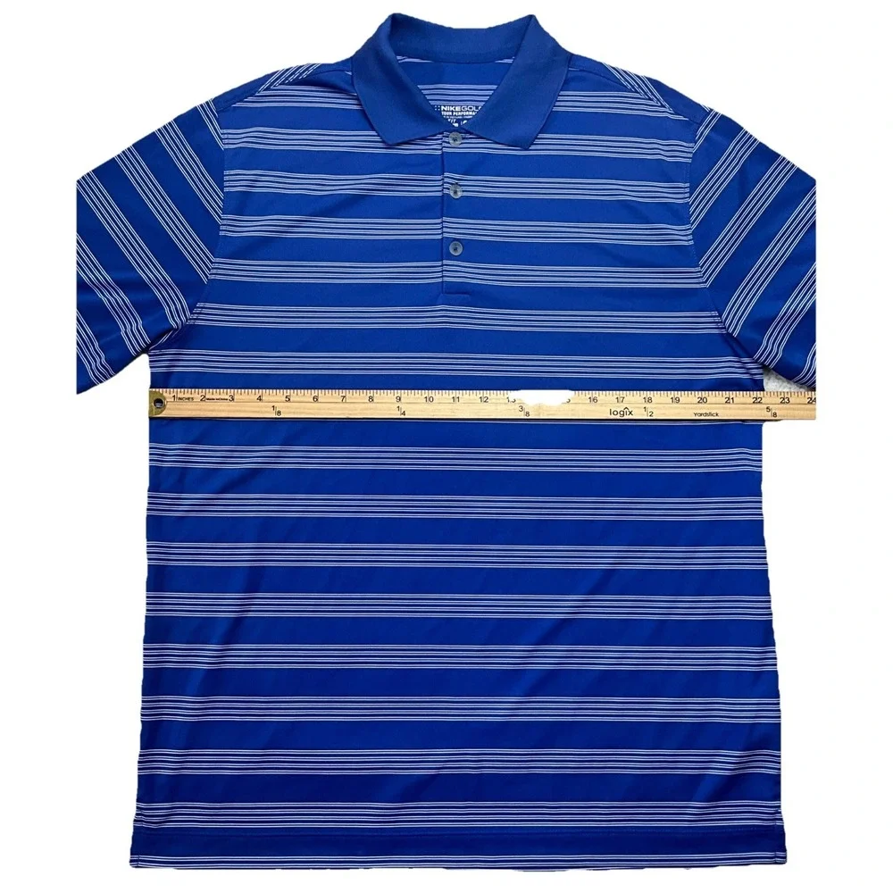 Nike Golf Dri Fit Mens Blue Stripped Short Sleeve Polo Shirt Size L